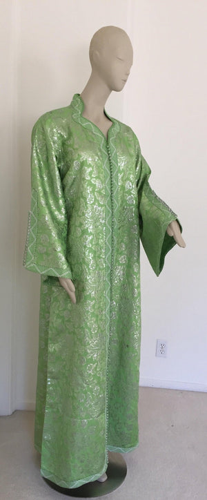 Moroccan Kaftan Lime Green and Silver Brocade