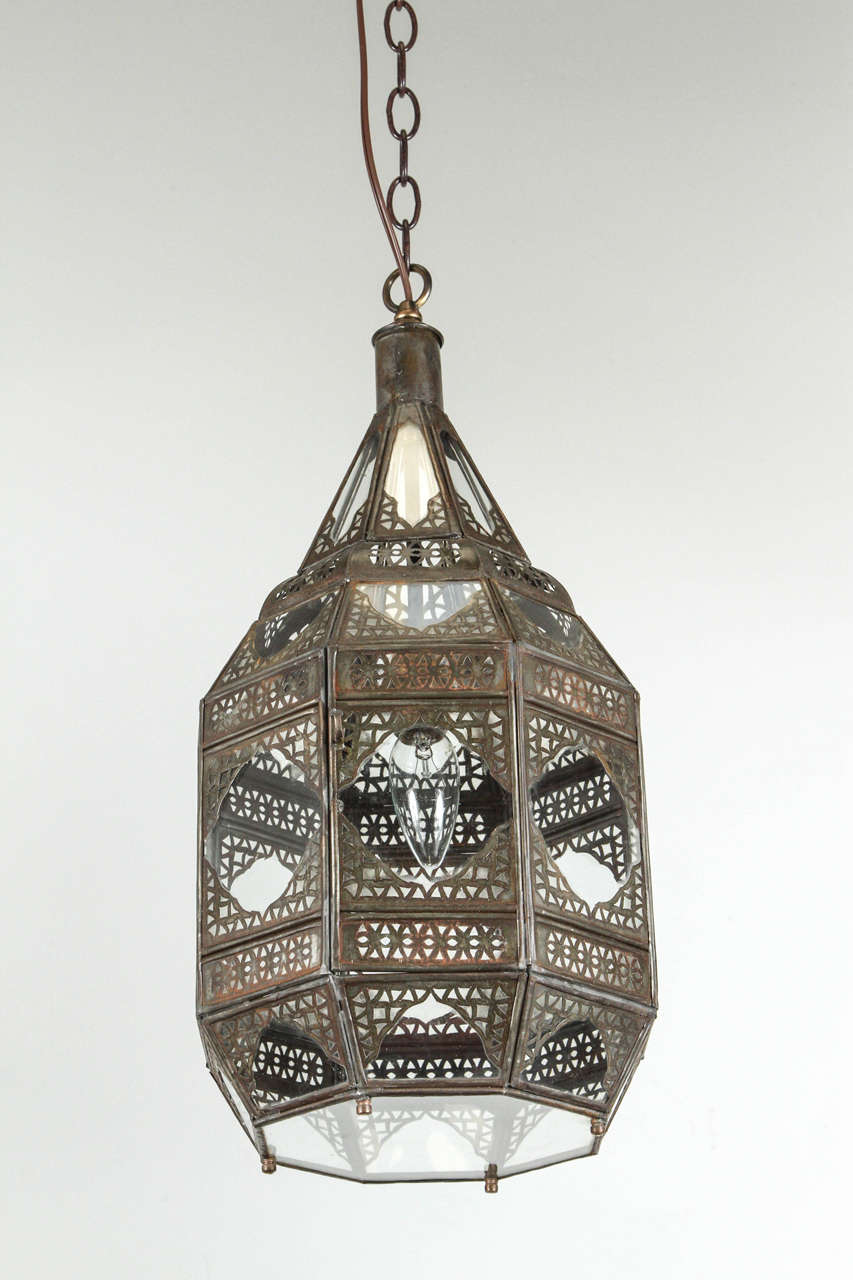 Moorish Lantern by Unknown Artisan, Handcrafted Metal & Glass, Morocco