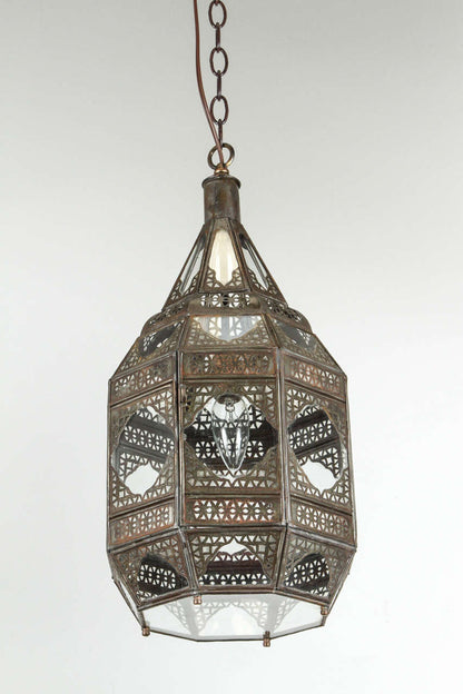 Moorish Lantern by Unknown Artisan, Handcrafted Metal & Glass, Morocco