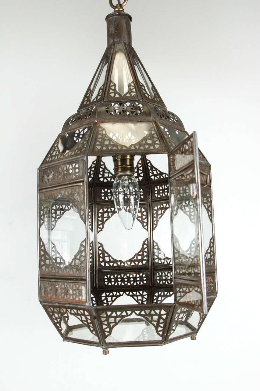 Moorish Lantern by Unknown Artisan, Handcrafted Metal & Glass, Morocco