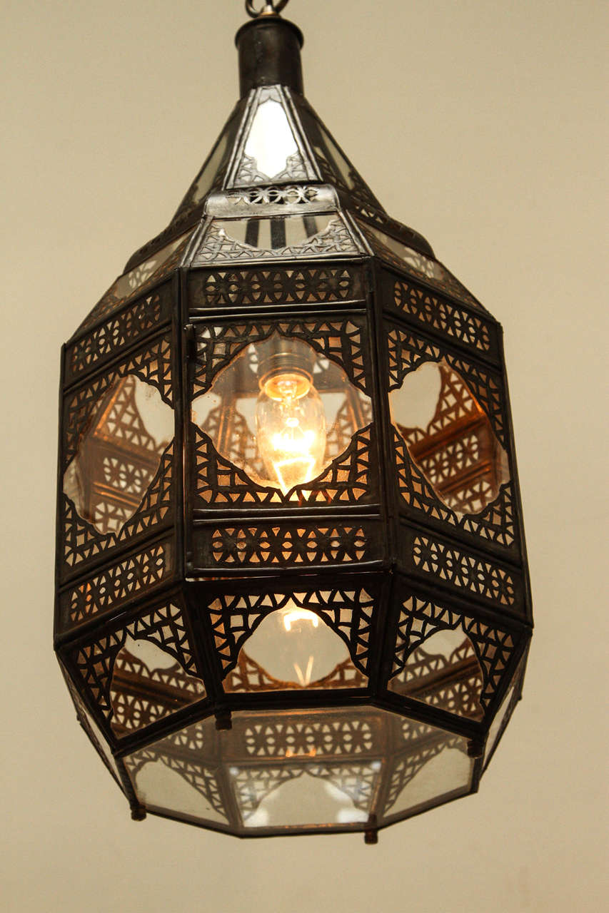 Moorish Lantern by Unknown Artisan, Handcrafted Metal & Glass, Morocco