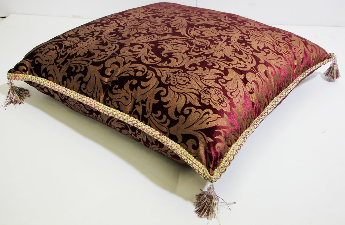 Oversized Moroccan Square Plum and Gold Color Floor Seat Arabian Pillow Boho