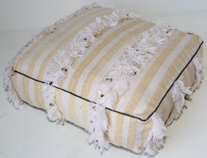 Moroccan Floor Pillow Bohemian Pouf with Silver Sequins and Long Fringes