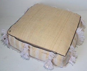 Moroccan Floor Pillow Bohemian Pouf with Silver Sequins and Long Fringes