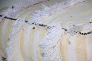 Moroccan Floor Pillow Bohemian Pouf with Silver Sequins and Long Fringes