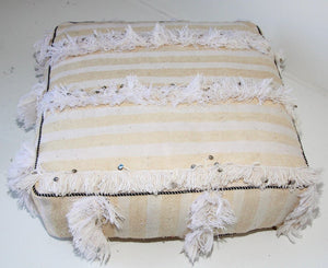 Moroccan Floor Pillow Bohemian Pouf with Silver Sequins and Long Fringes