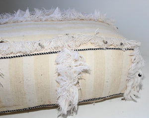 Moroccan Floor Pillow Bohemian Pouf with Silver Sequins and Long Fringes