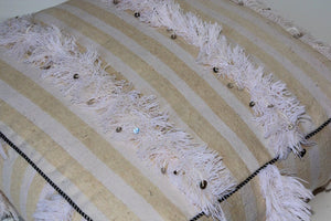 Moroccan Floor Pillow Bohemian Pouf with Silver Sequins and Long Fringes