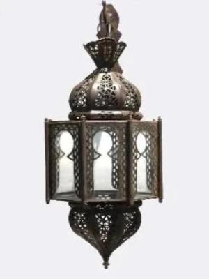Moorish Handcrafted Octagonal Lantern, Metal & Glass, Morocco, 1970