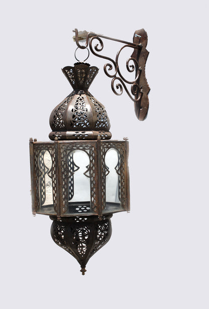 Moorish Handcrafted Octagonal Lantern, Metal & Glass, Morocco, 1970