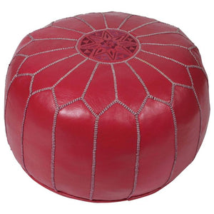 Moroccan Handcrafted Leather Ottoman, Pouf