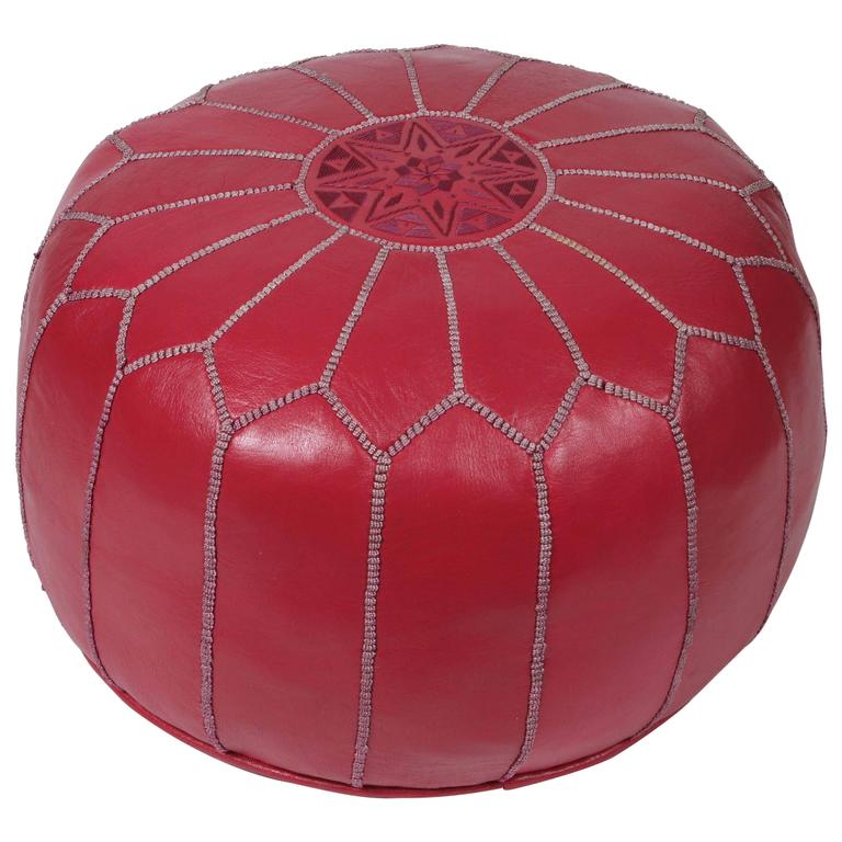 Moroccan Handcrafted Leather Ottoman, Pouf