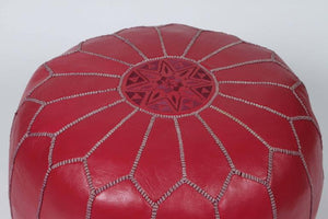 Moroccan Handcrafted Leather Ottoman, Pouf