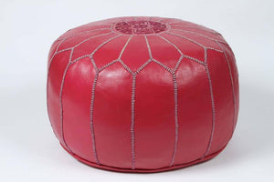 Moroccan Handcrafted Leather Ottoman, Pouf