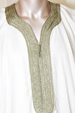 Moroccan Vintage Gentleman Caftan White with Green Trim
