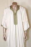 Moroccan Vintage Gentleman Caftan White with Green Trim