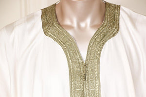 Moroccan Vintage Gentleman Caftan White with Green Trim