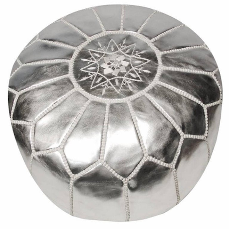 Silver leather sale pouf
