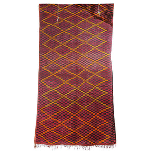 1960s Large Moroccan Berber Tribal Wool Rug in Purple, Orange and Black