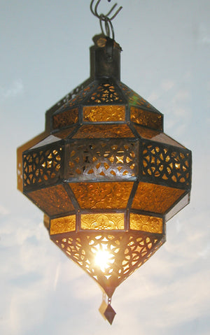 Moroccan Amber Glass Diamond Lantern