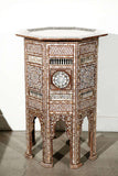 Antique Moorish Middle Eastern Large Pedestal Tables Inlaid with Shell, a Pair