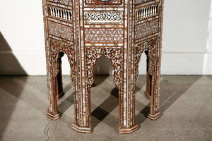Antique Moorish Middle Eastern Large Pedestal Tables Inlaid with Shell, a Pair