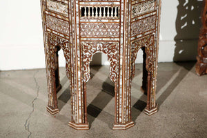 Antique Moorish Middle Eastern Large Pedestal Tables Inlaid with Shell, a Pair
