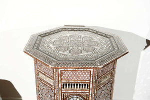 Antique Moorish Middle Eastern Large Pedestal Tables Inlaid with Shell, a Pair