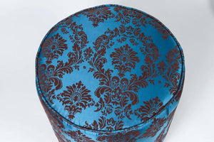 Pair of Vintage Art Deco Style Blue and Brown Upholstered Round Stools