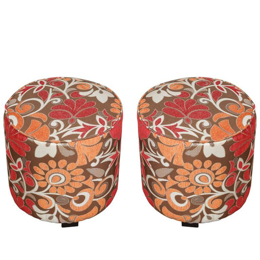 Pair of Cylindrical Stools in Modern Velvet Upholstery in 1970s Style