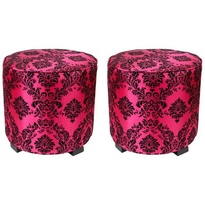Pair of Modern Fuchsia and Black Moroccan Stools