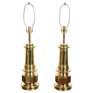 Pair of Polished Gold Brass Table Lamps