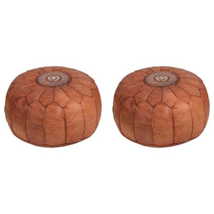 Pair of Large Brown Moroccan Leather Poufs