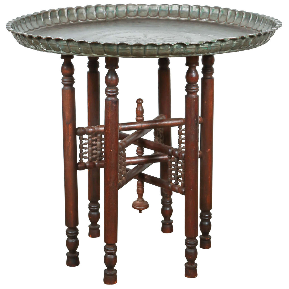 Persian Mameluke Style Tray Table on Wooden Folding Stand