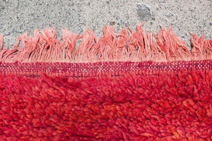 Moroccan Red Shaggy High Pile Wool Tribal Rug "Bed of Red Roses"