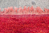 Moroccan Red Shaggy High Pile Wool Tribal Rug "Bed of Red Roses"