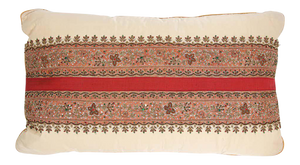Handcrafted Silk Lumbar Pillow, Ivory with Beads, Moorish Style, India