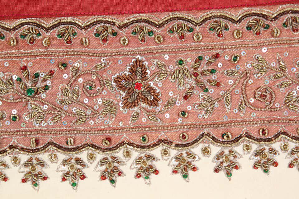Handcrafted Silk Lumbar Pillow, Ivory with Beads, Moorish Style, India