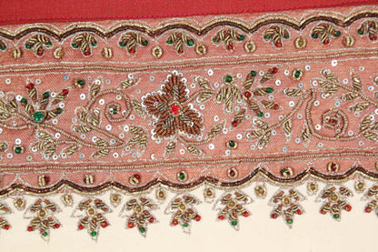 Handcrafted Silk Lumbar Pillow, Ivory with Beads, Moorish Style, India