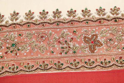 Handcrafted Silk Lumbar Pillow, Ivory with Beads, Moorish Style, India
