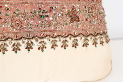 Handcrafted Silk Lumbar Pillow, Ivory with Beads, Moorish Style, India