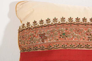 Silk Lumbar Pillow Embellished with Beads, India