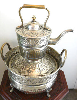 Moroccan Silver Wash Bowl and Pitcher Set