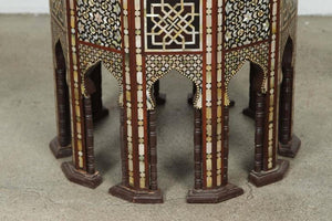 Antique Moorish Side Pedestal Tables Mosaic Inlaid, a Pair