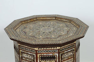 Antique Moorish Side Pedestal Tables Mosaic Inlaid, a Pair