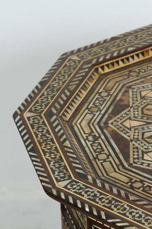 Antique Moorish Andalusian Side Pedestal Tables Mosaic Inlaid, a Pair