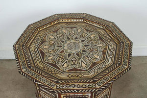 Antique Moorish Side Pedestal Tables Mosaic Inlaid, a Pair