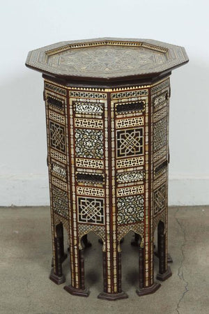 Antique Moorish Side Pedestal Tables Mosaic Inlaid, a Pair