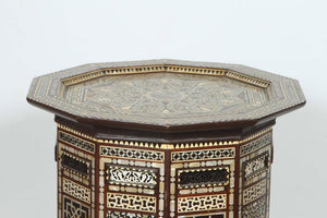 Antique Moorish Side Pedestal Tables Mosaic Inlaid, a Pair