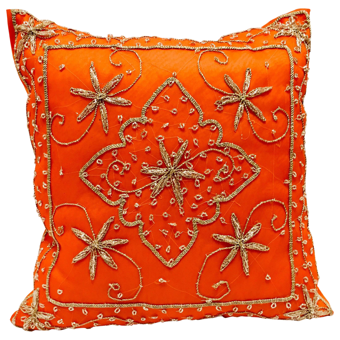 Throw Decorative Orange Accent Pillow Embellished With Sequins and Beads